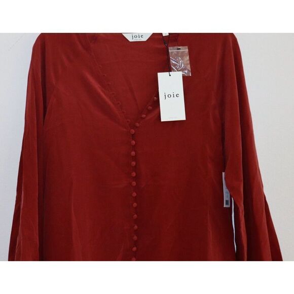 Joie TP042247881 Women's Sz L Russet Brown Shariana Silk Button Up Blouse - Picture 4 of 4